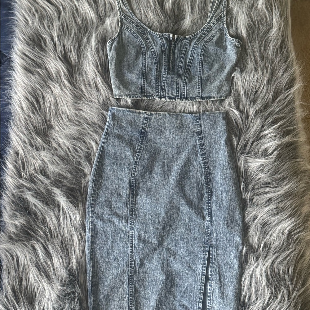 Mustard Seed Blue Midi Pencil Skirt Set Casual